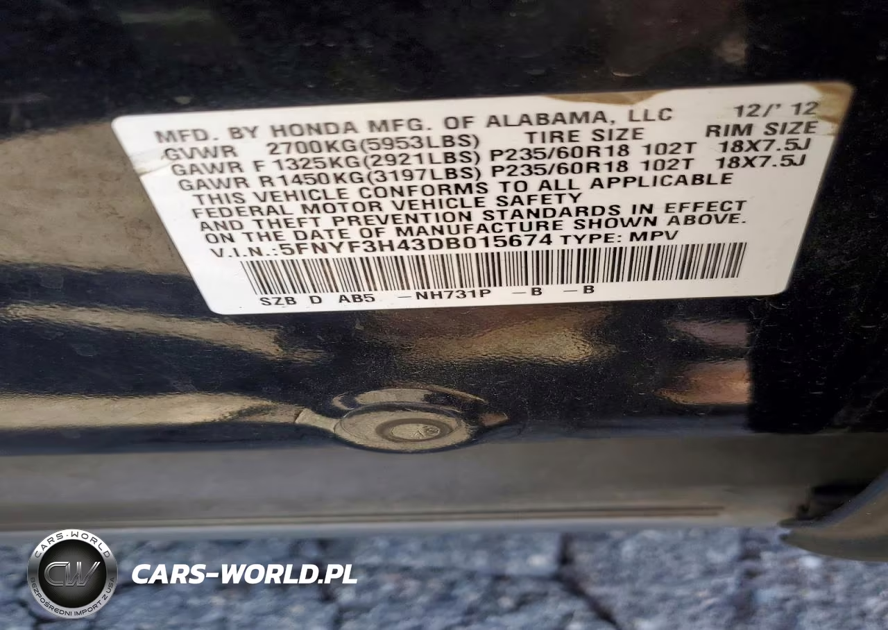 2013 Honda Pilot Ex VIN:5FNYF3H43DB015674 - 13