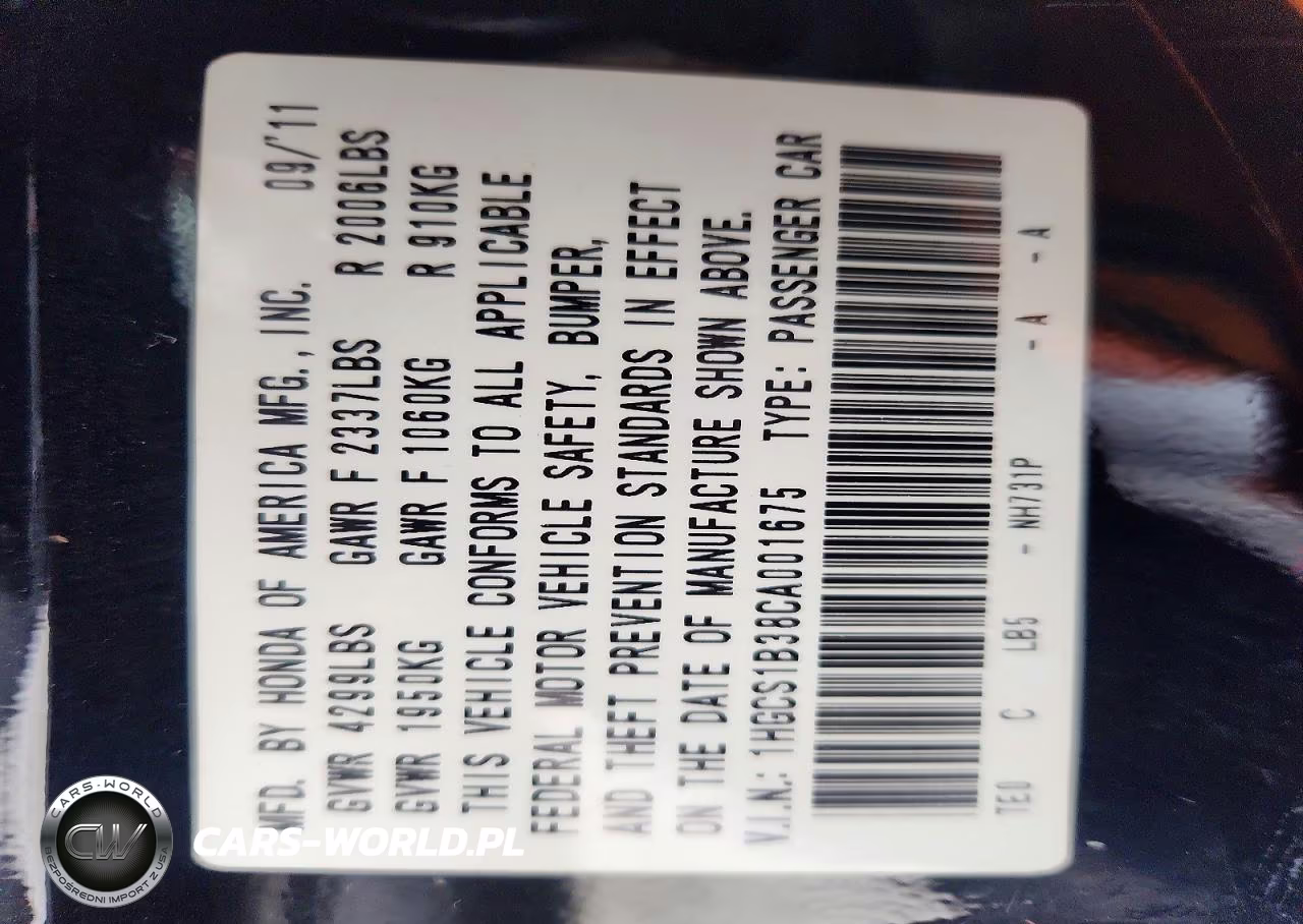 2012 Honda Accord Lx VIN:1HGCS1B38CA001675 - 12