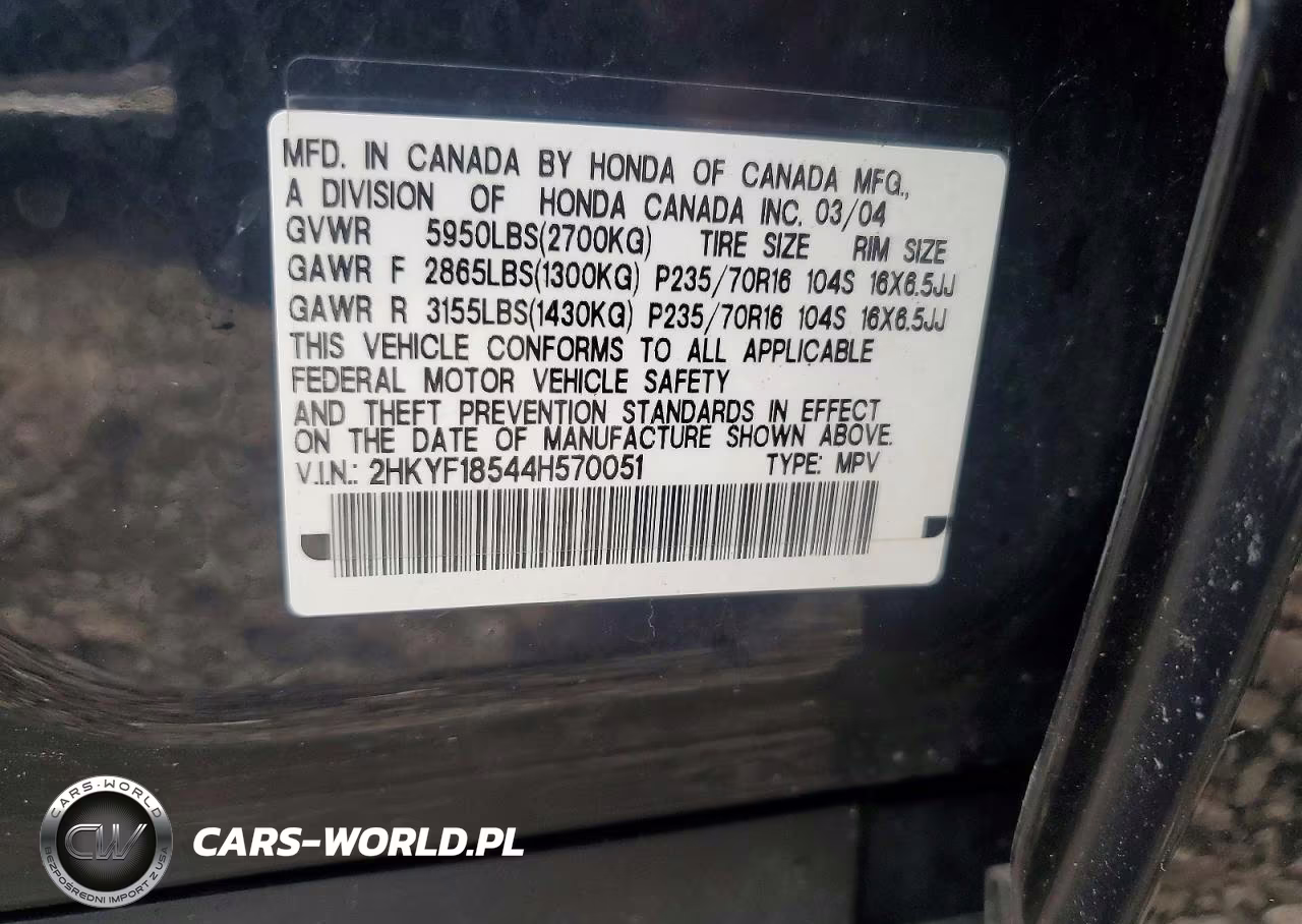 2004 Honda Pilot Exl VIN:2HKYF18544H570051 - 13