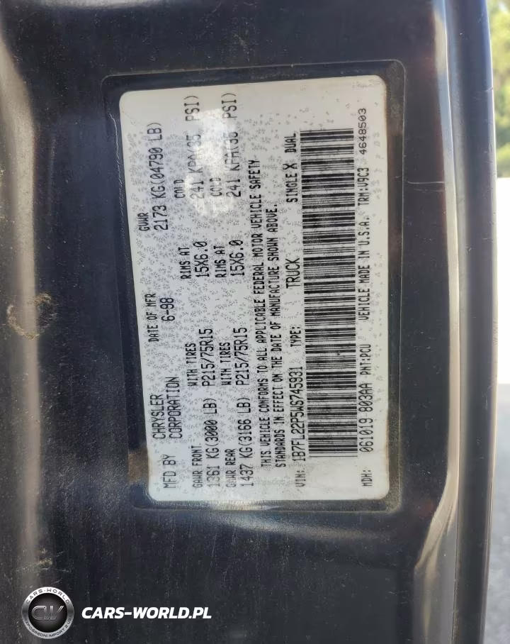 1998 Dodge Dakota VIN:1B7FL22P5WS745931 - 12