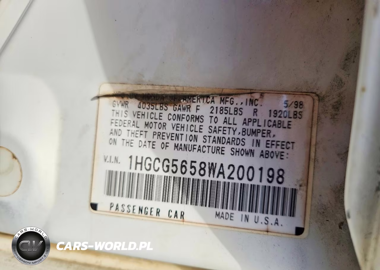 1998 Honda Accord Ex VIN:1HGCG5658WA200198 - 12