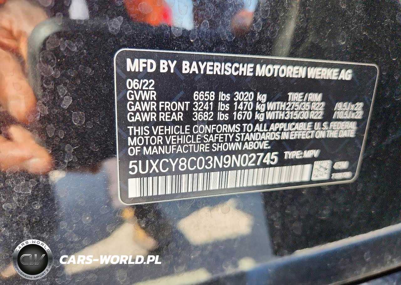 2022 BMW X6 M50I VIN:5UXCY8C03N9N02745 - 13