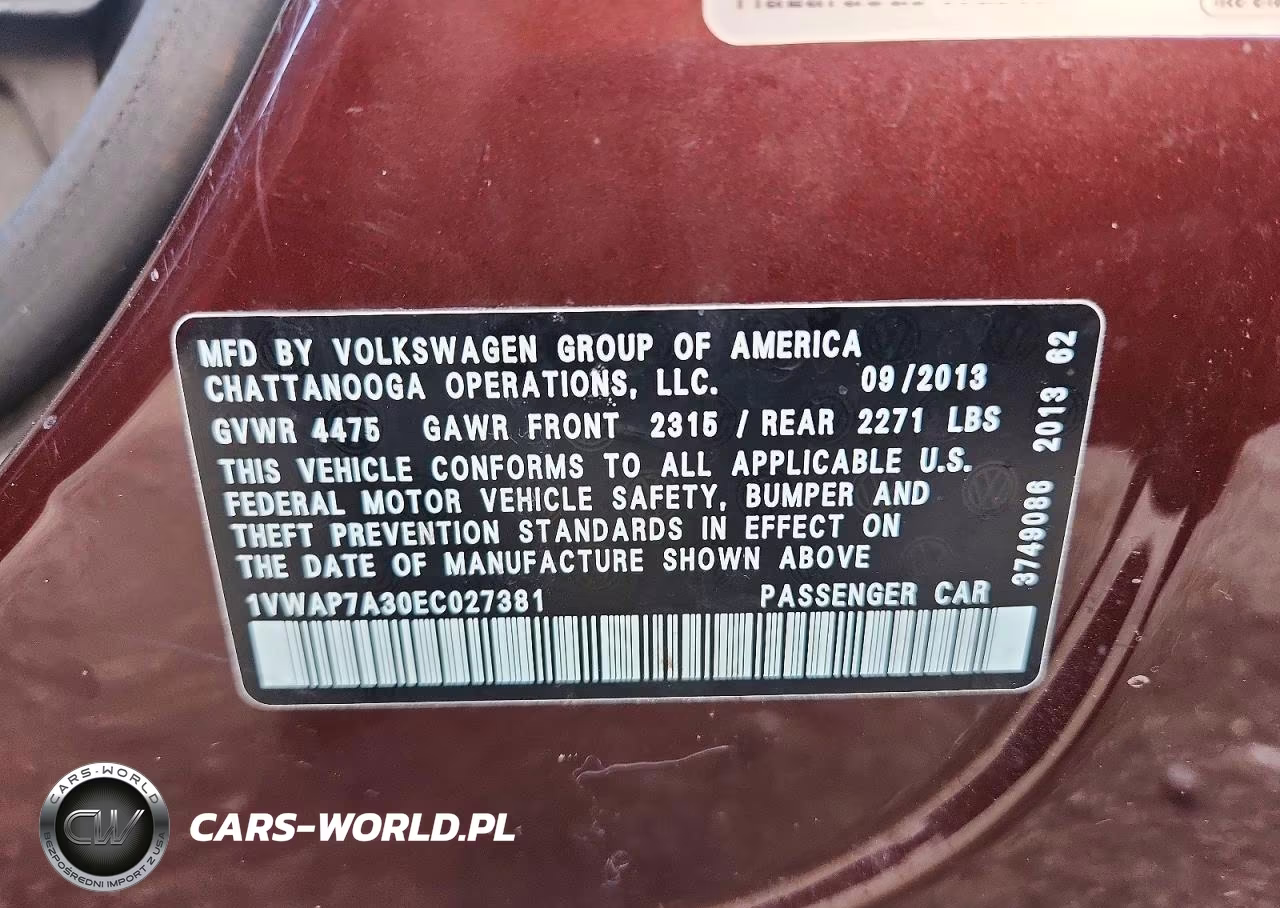 2014 Volkswagen Passat S VIN:1VWAP7A30EC027381 - 12