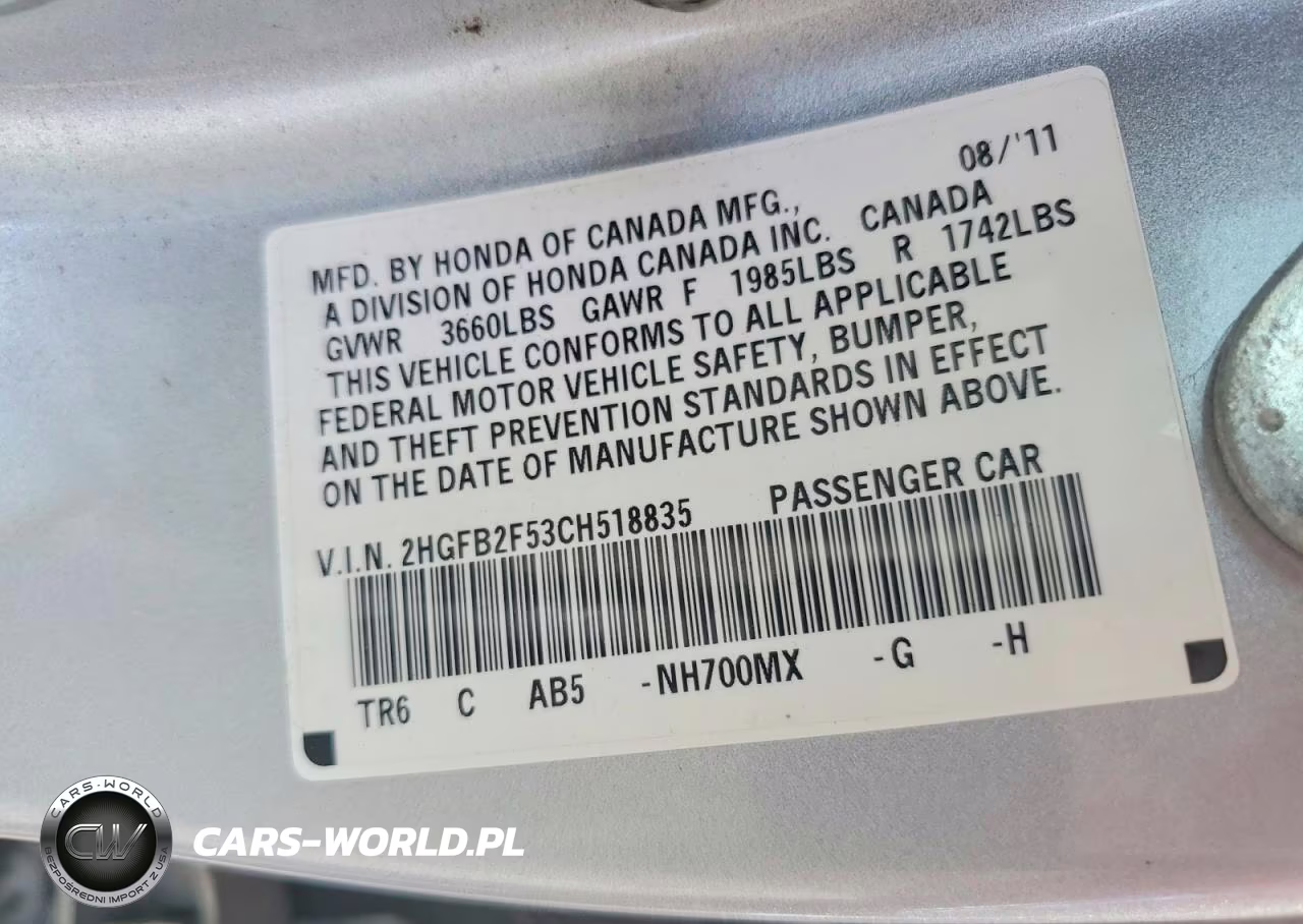 2012 Honda Civic Lx VIN:2HGFB2F53CH518835 - 12