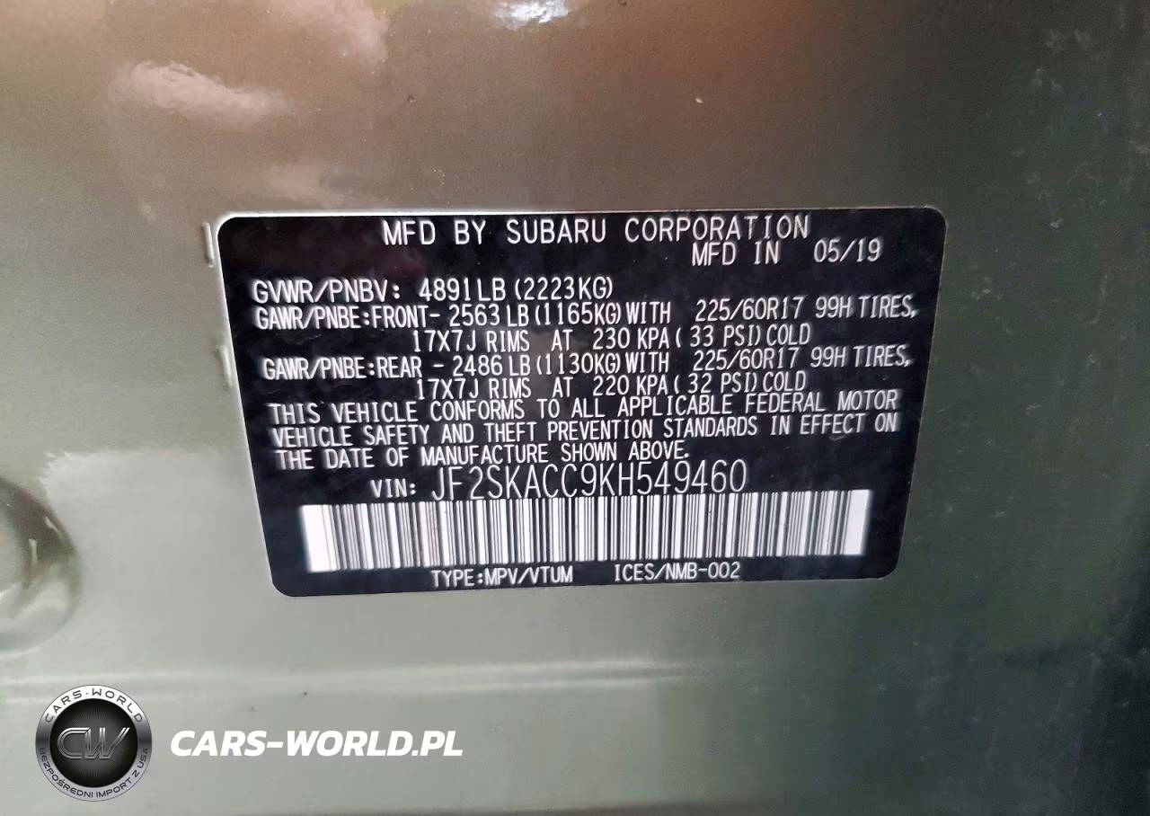 2019 Subaru Forester VIN:JF2SKACC9KH549460 - 14