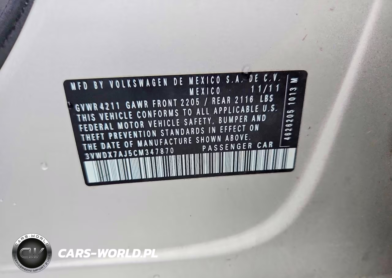 2012 Volkswagen Jetta Se VIN:3VWDX7AJ5CM347870 - 12