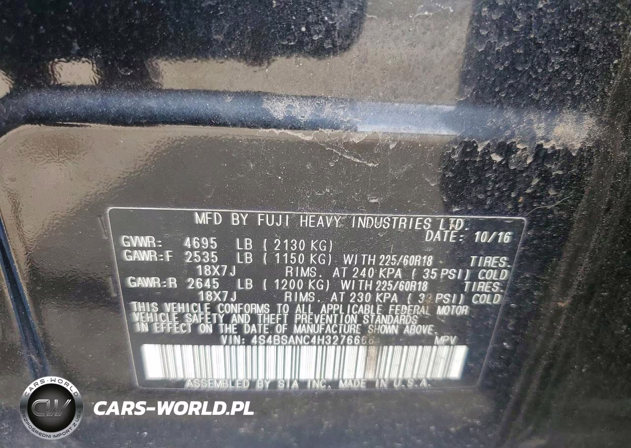 2017 Subaru Outback 2.5I Limited VIN:4S4BSANC4H3276666 - 12