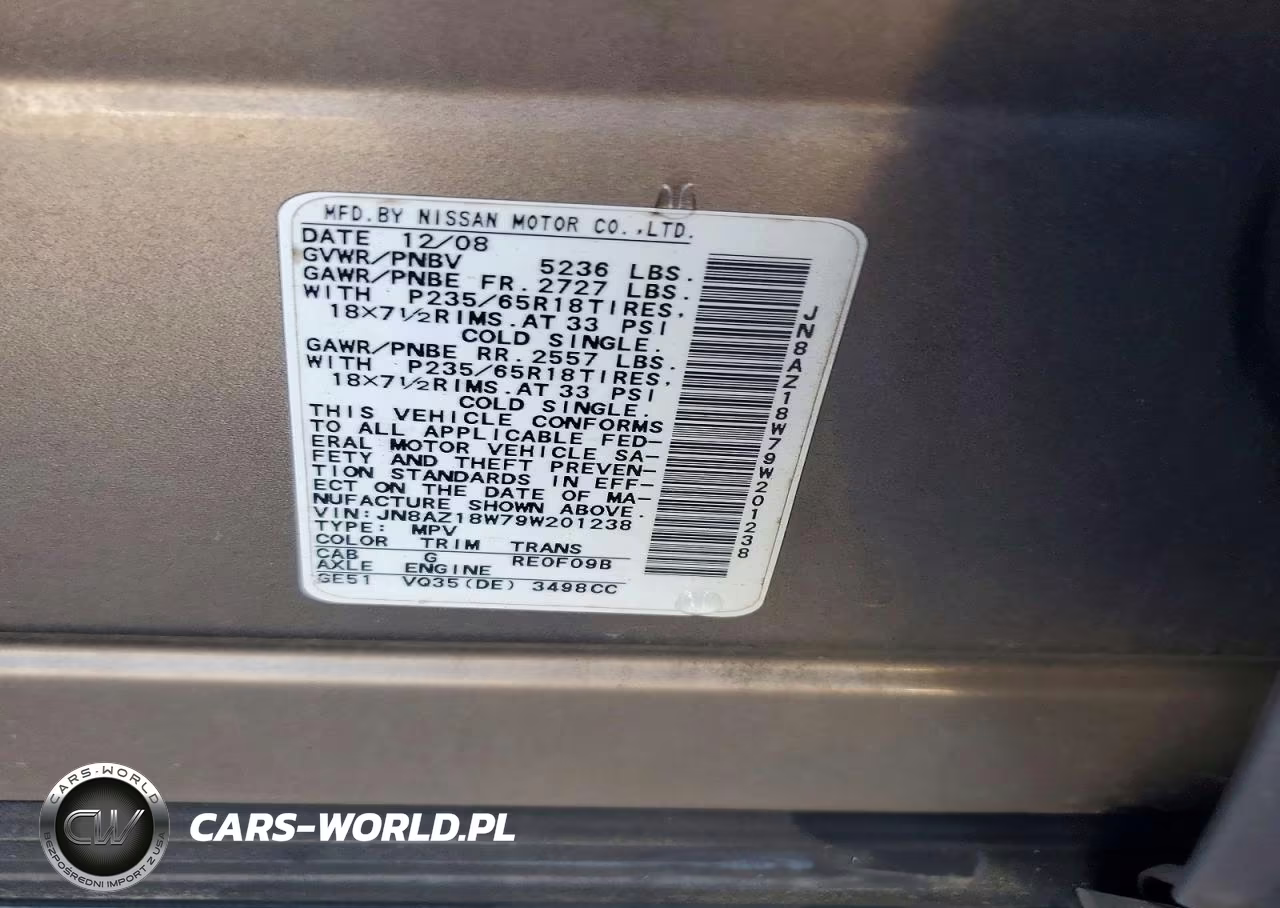2009 Nissan Murano S VIN:JN8AZ18W79W201238 - 12