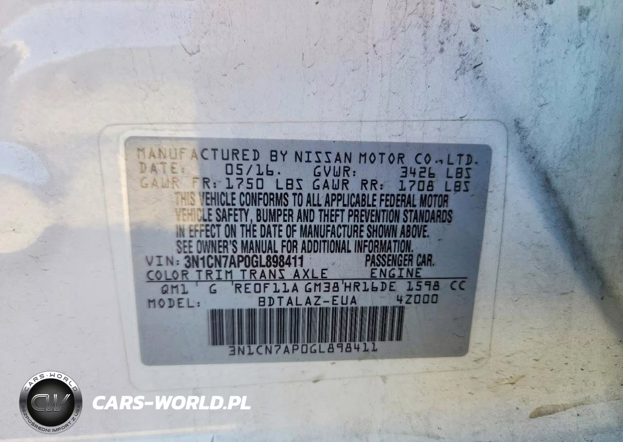 2016 Nissan Versa 1.6 S Plus VIN:3N1CN7AP0GL898411 - 12