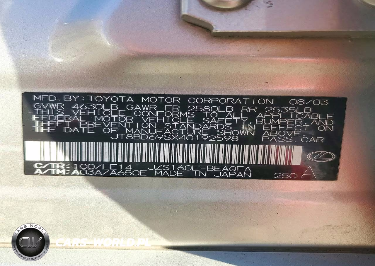 2004 Lexus Gs 300 VIN:JT8BD69SX40192598 - 12