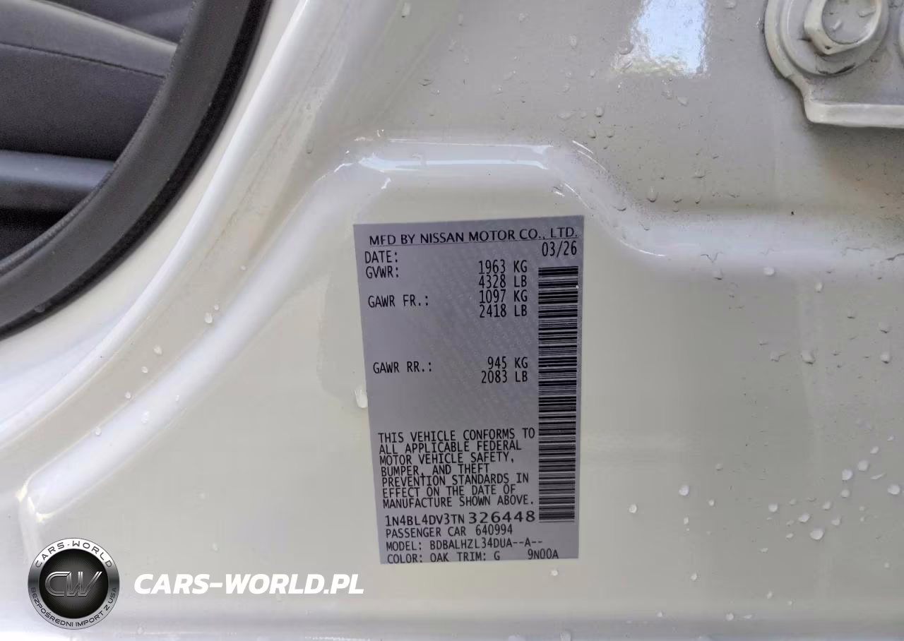 2026 Nissan Altima Sv VIN:1N4BL4DV3TN326448 - 12
