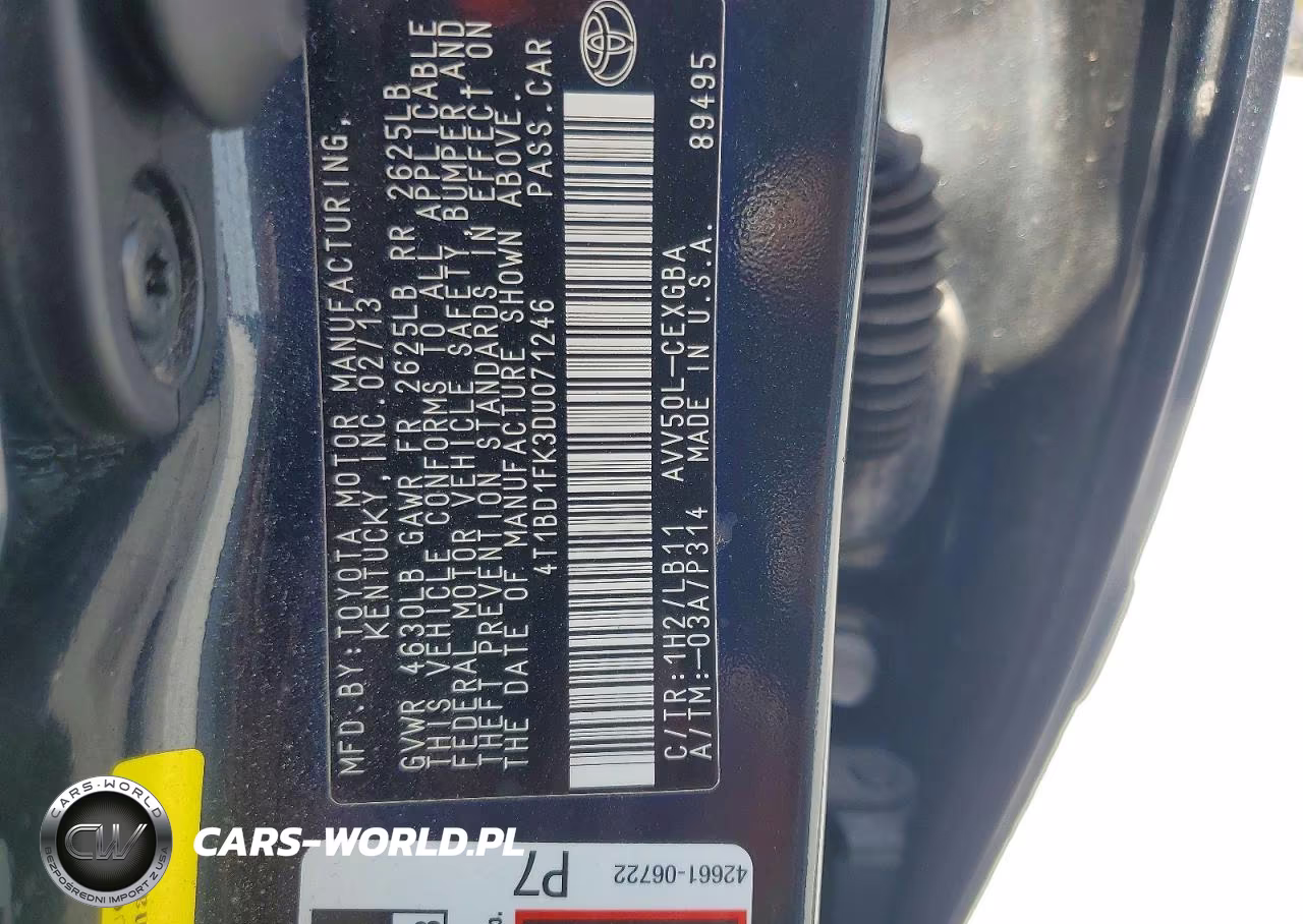 2013 Toyota Camry Hybrid Xle VIN:4T1BD1FK3DU071246 - 12