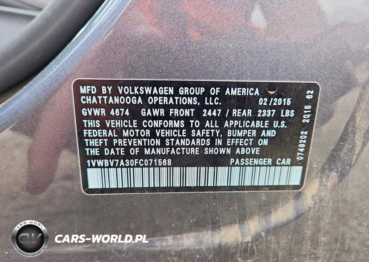 2015 Volkswagen Passat Se VIN:1VWBV7A30FC071568 - 12
