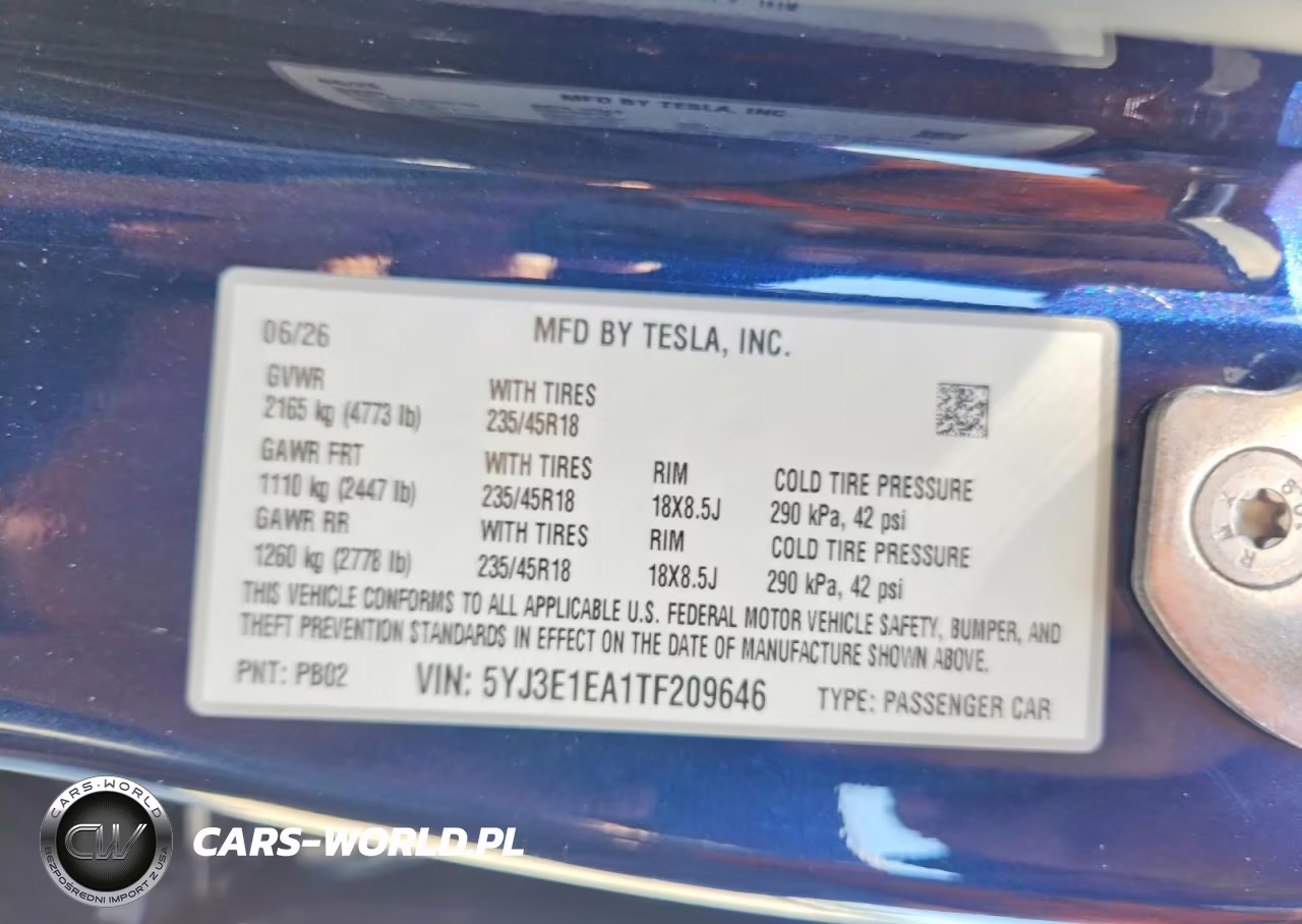 2026 Tesla Model 3 VIN:5YJ3E1EA1TF209646 - 13