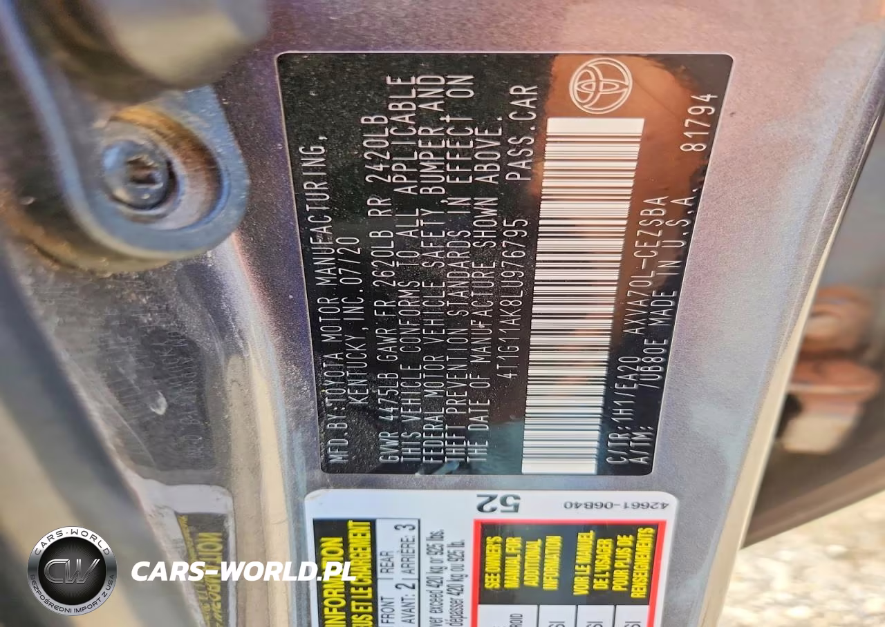 2020 Toyota Camry Se VIN:4T1G11AK8LU976795 - 12