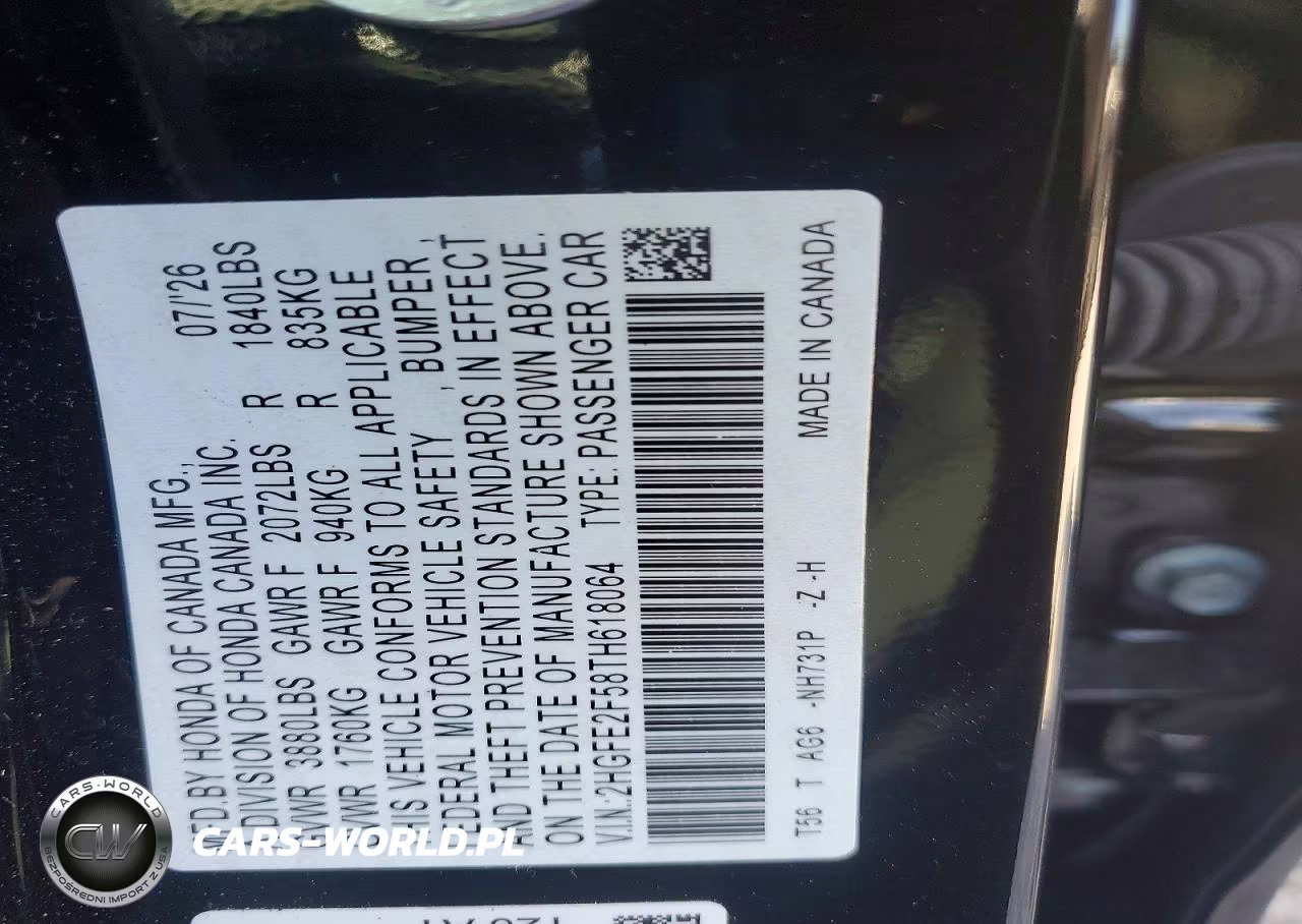 2026 Honda Civic Sport VIN:2HGFE2F58TH618064 - 12