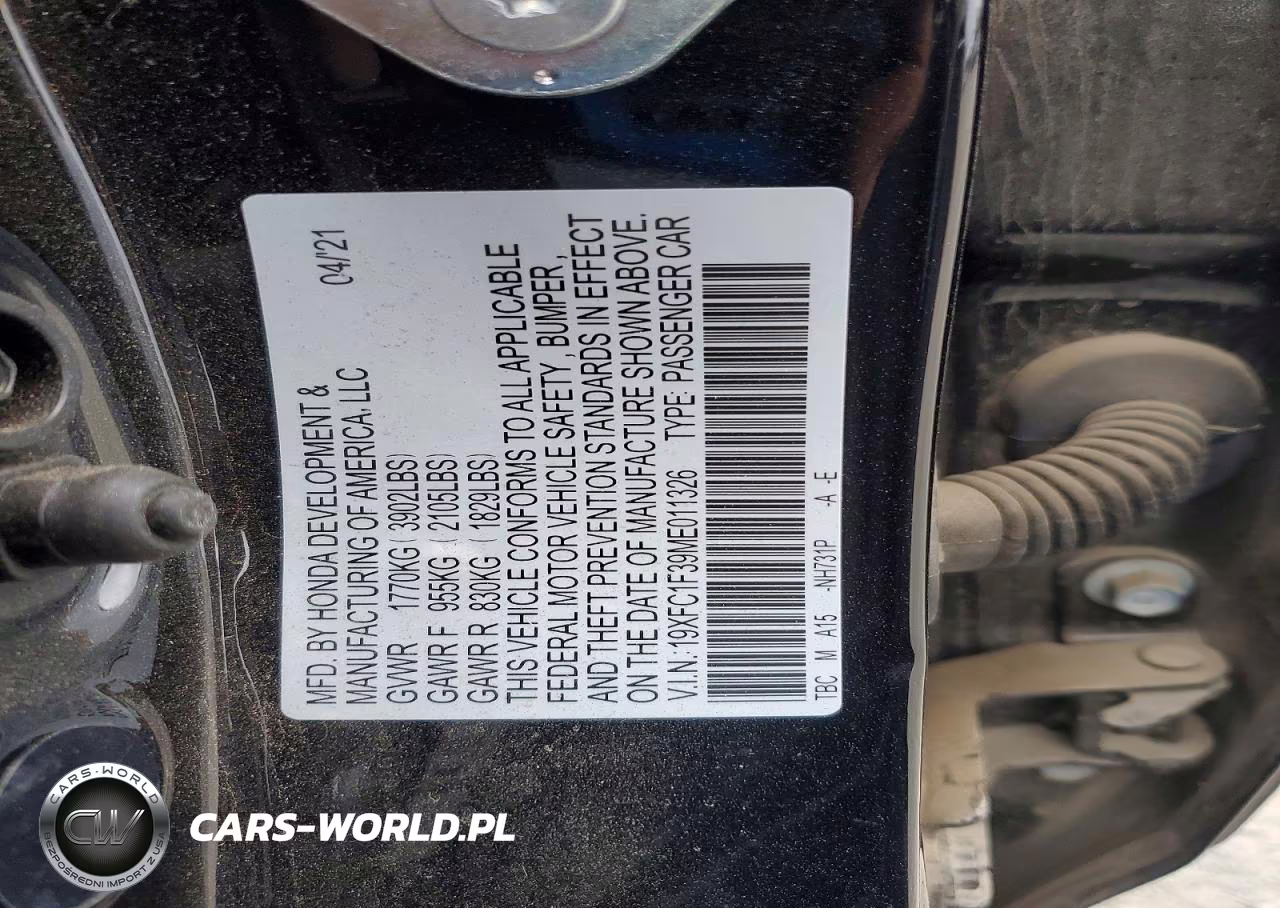 2021 Honda Civic Ex VIN:19XFC1F39ME011326 - 12