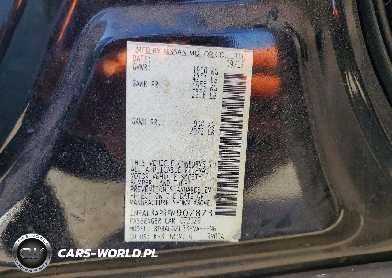 2015 Nissan Altima 2.5 S VIN:1N4AL3AP9FN907873 - 12