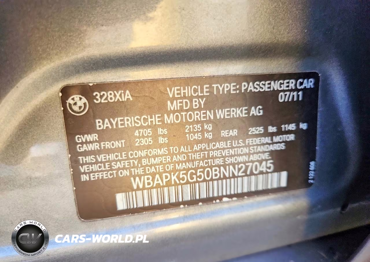2011 BMW 328 Xi Sulev VIN:WBAPK5G50BNN27045 - 12