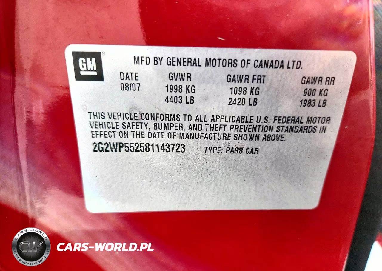 2008 Pontiac Grand Prix VIN:2G2WP552581143723 - 13