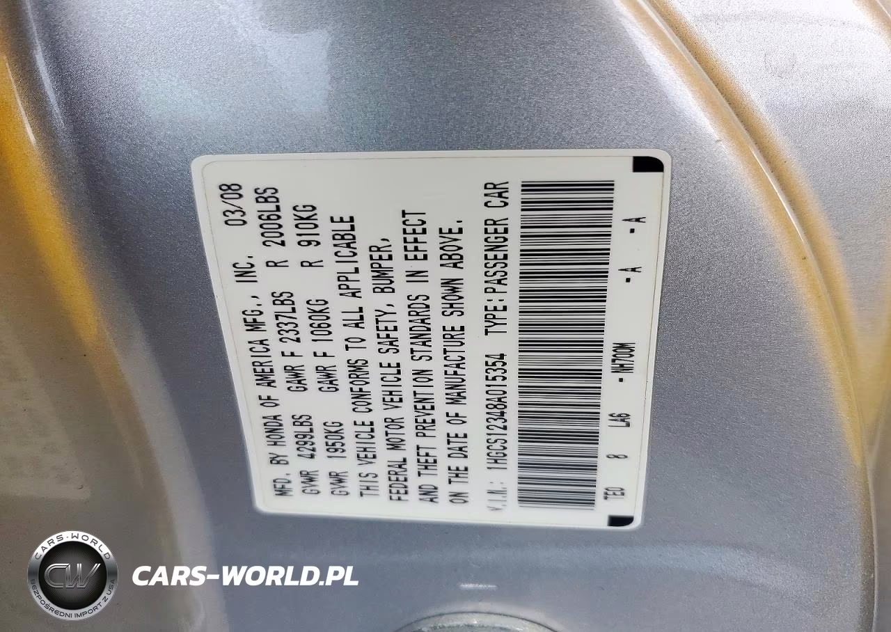 2008 Honda Accord Lx-S VIN:1HGCS12348A015354 - 13