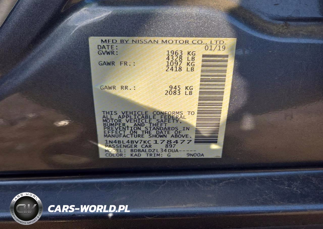 2019 Nissan Altima S VIN:1N4BL4BV7KC178477 - 12