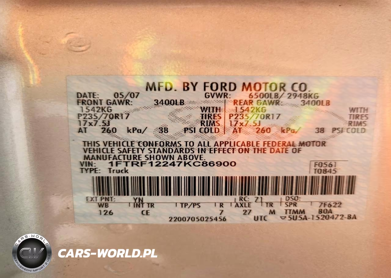 2007 Ford F150 VIN:1FTRF12247KC86900 - 12