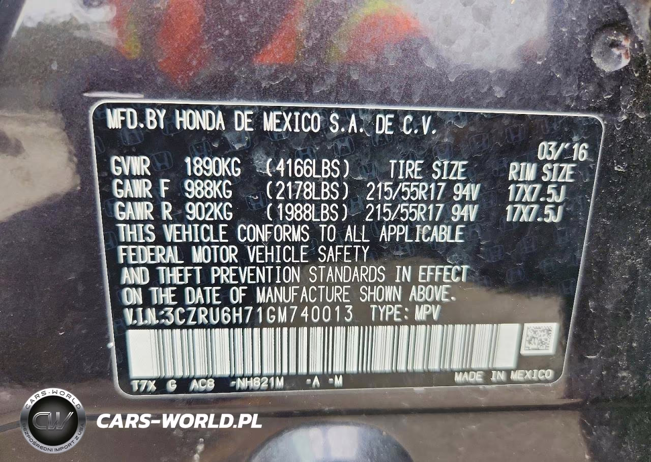 2016 Honda Hr-V Exl VIN:3CZRU6H71GM740013 - 13
