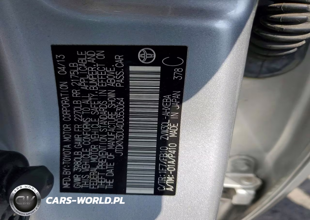 2013 Toyota Prius Two VIN:JTDKN3DU4D0353064 - 13