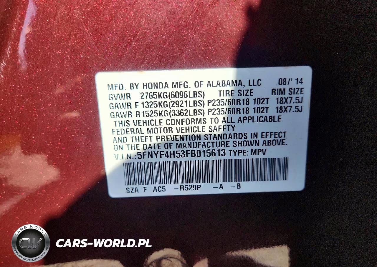 2015 Honda Pilot Exl VIN:5FNYF4H53FB015613 - 13