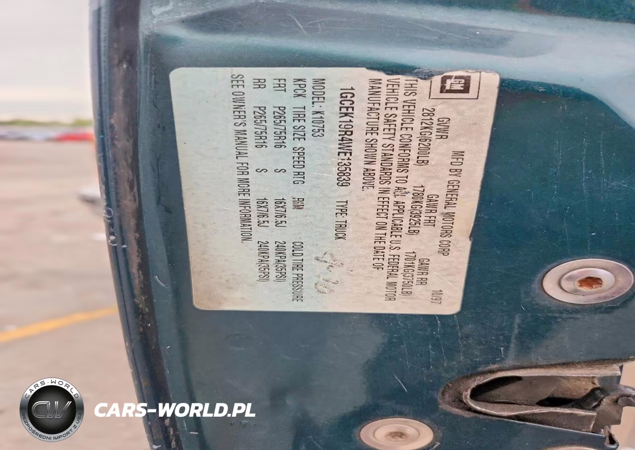 1998 Chevrolet Gmt-400 K1500 VIN:1GCEK19R4WE135839 - 12