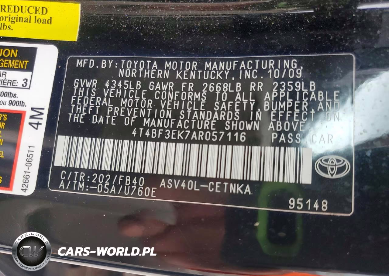 2010 Toyota Camry Base VIN:4T4BF3EK7AR057116 - 12
