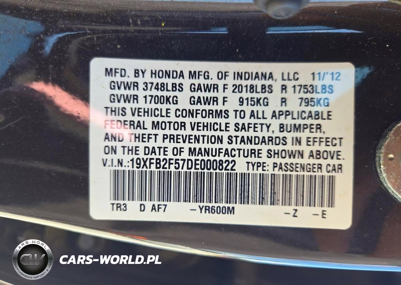 2013 Honda Civic Lx VIN:19XFB2F57DE000822 - 12