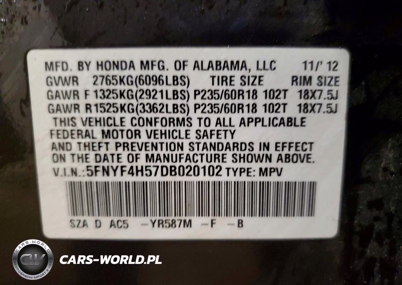 2013 Honda Pilot Exl VIN:5FNYF4H57DB020102 - 13