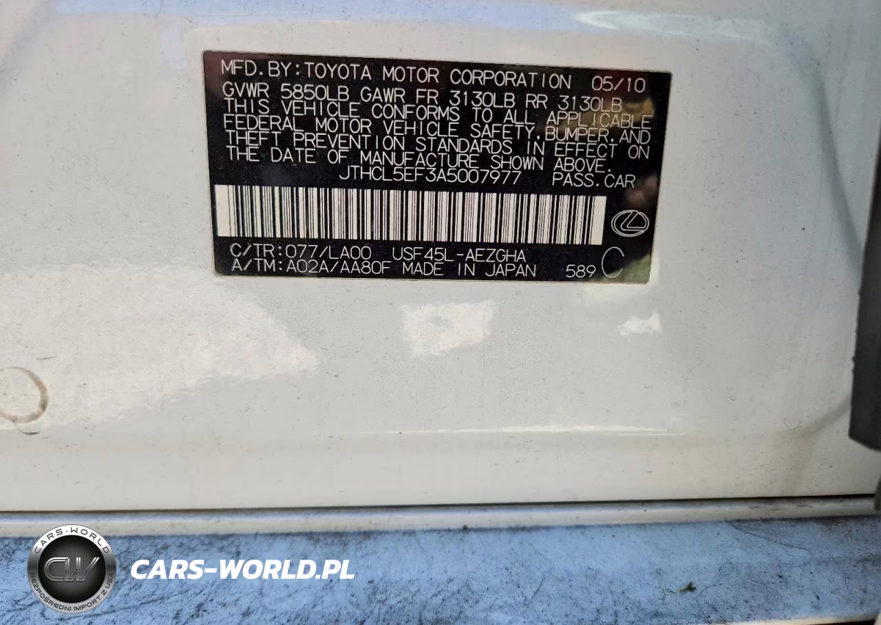2010 Lexus Ls 460 VIN:JTHCL5EF3A5007977 - 12