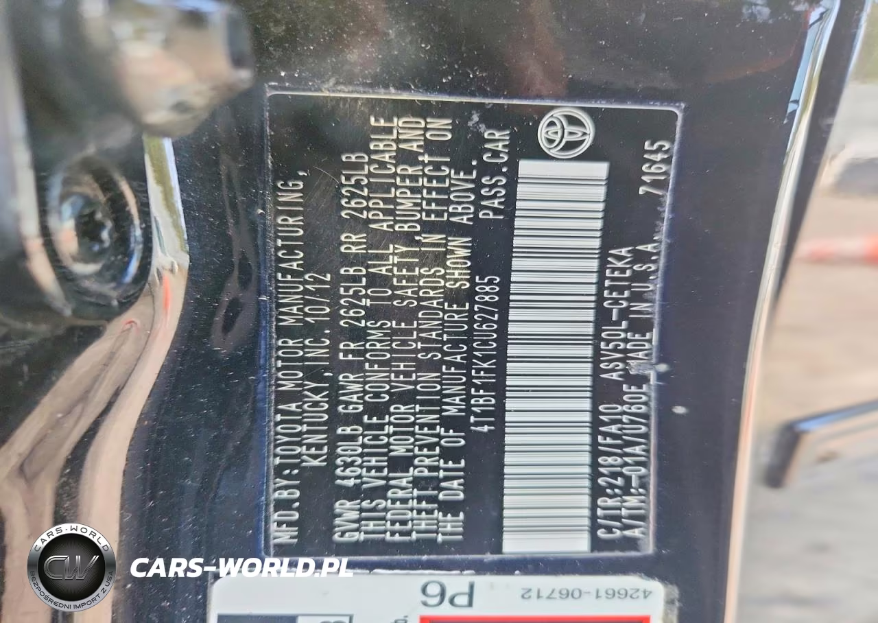 2012 Toyota Camry L VIN:4T1BF1FK1CU627885 - 12