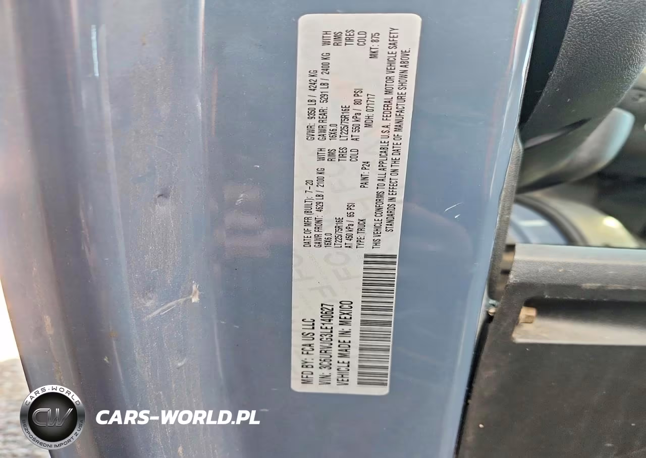 2020 Ram Promaster 3500 Delivery Van VIN:3C6URVJG3LE140627 - 13