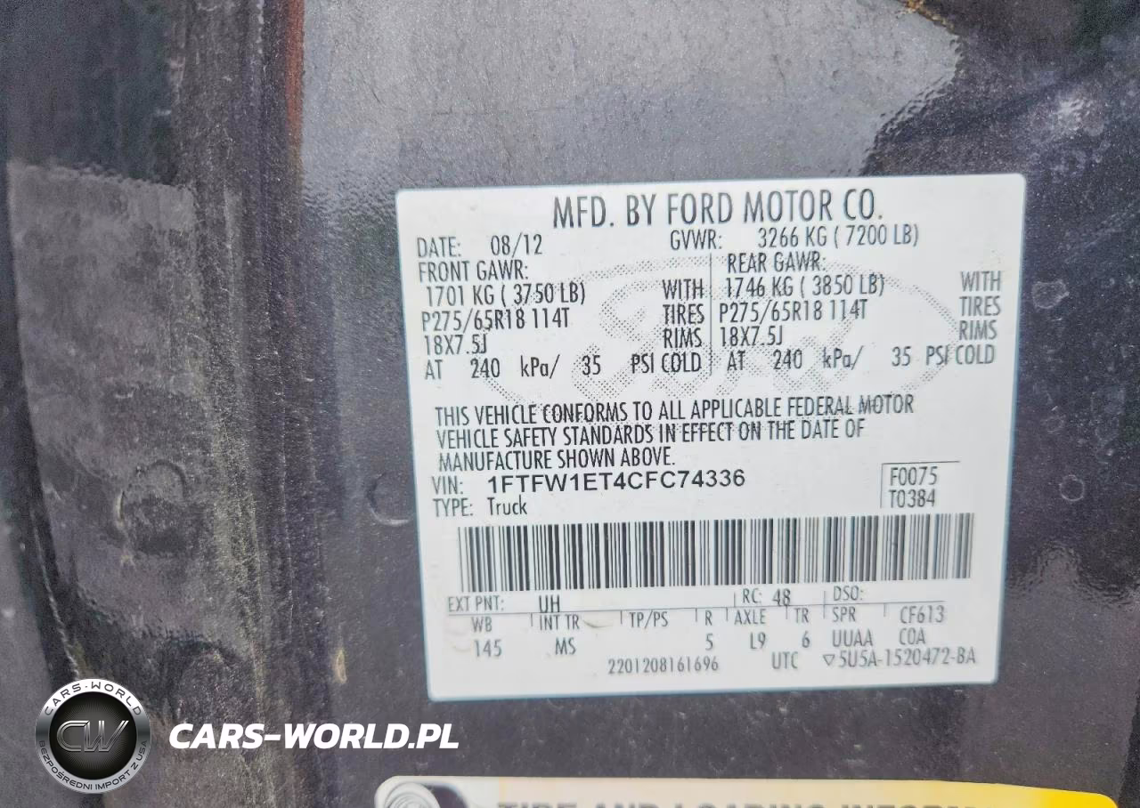 2012 Ford F150 Supercrew VIN:1FTFW1ET4CFC74336 - 12