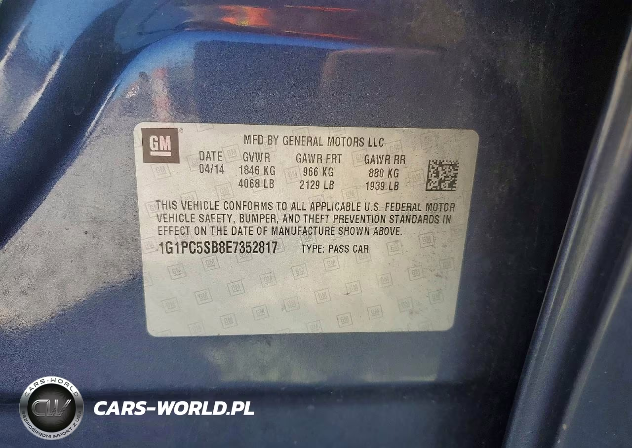 2014 Chevrolet Cruze Lt VIN:1G1PC5SB8E7352817 - 12