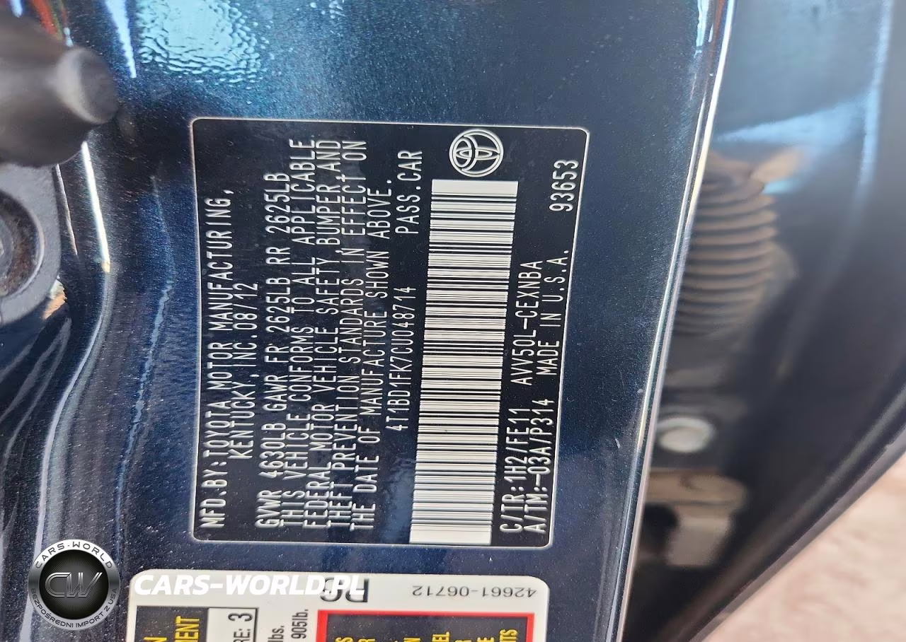 2012 Toyota Camry Hybrid Le VIN:4T1BD1FK7CU048714 - 13