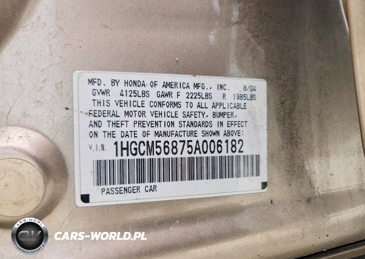 2005 Honda Accord Ex VIN:1HGCM56875A006182 - 12