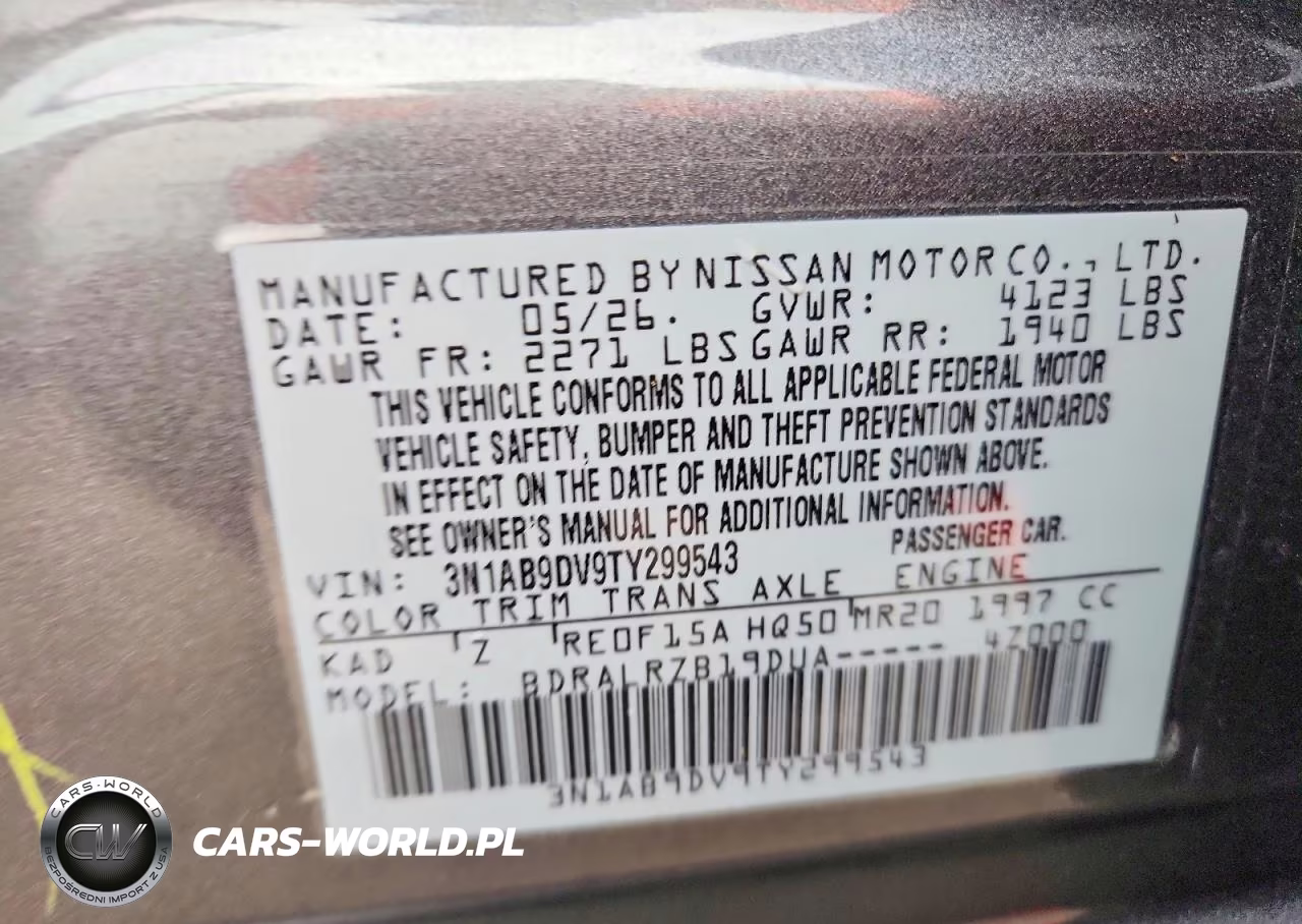 2026 Nissan Sentra Sr VIN:3N1AB9DV9TY299543 - 12