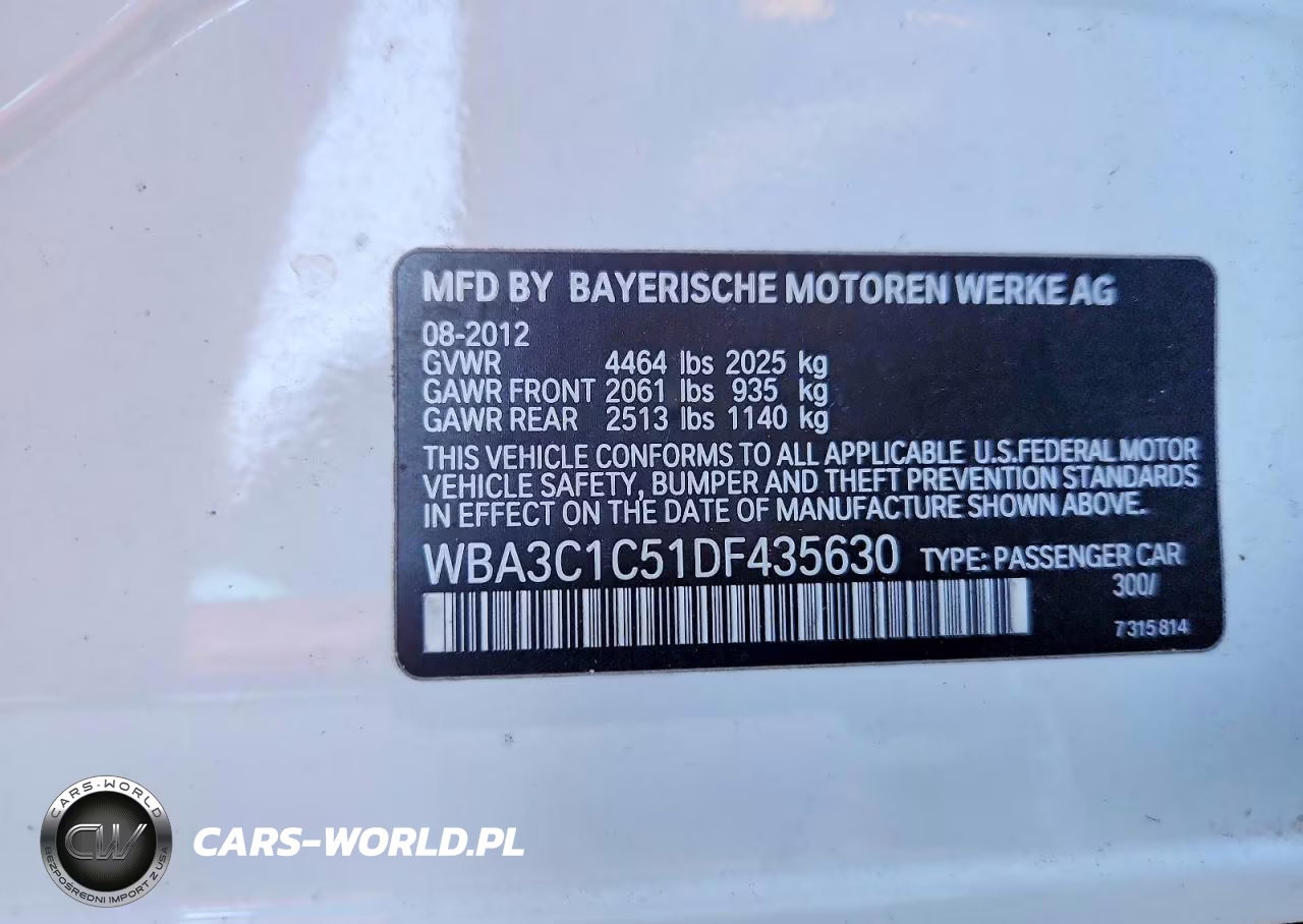 2013 BMW 328 I Sulev VIN:WBA3C1C51DF435630 - 12