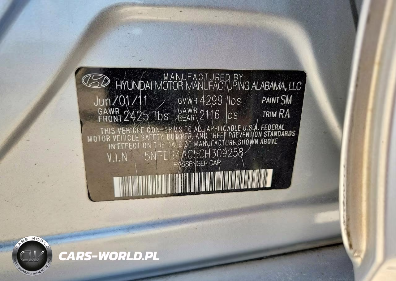 2012 Hyundai Sonata Gls VIN:5NPEB4AC5CH309258 - 12