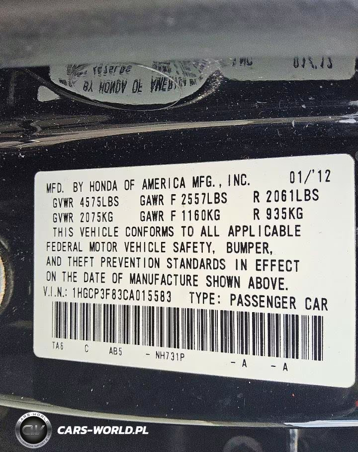 2012 Honda Accord Exl VIN:1HGCP3F83CA015583 - 12