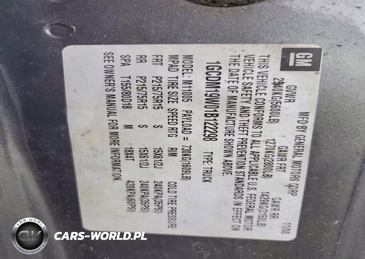2001 Chevrolet Astro VIN:1GCDM19W01B122298 - 13