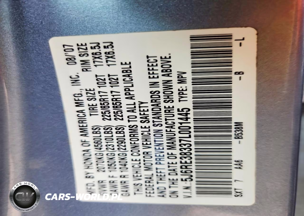 2007 Honda Cr-V Lx VIN:5J6RE38337L001445 - 13