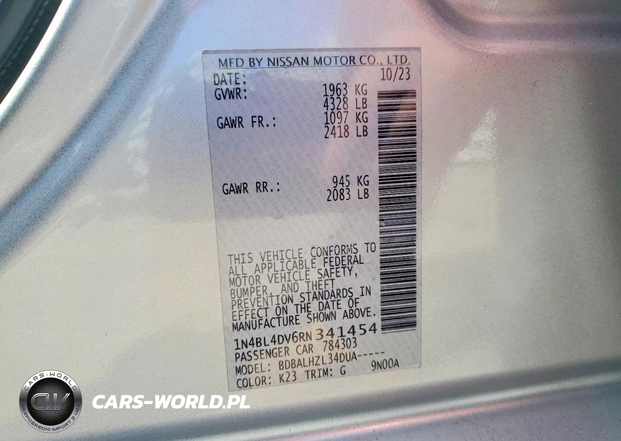 2024 Nissan Altima Sv VIN:1N4BL4DV6RN341454 - 12