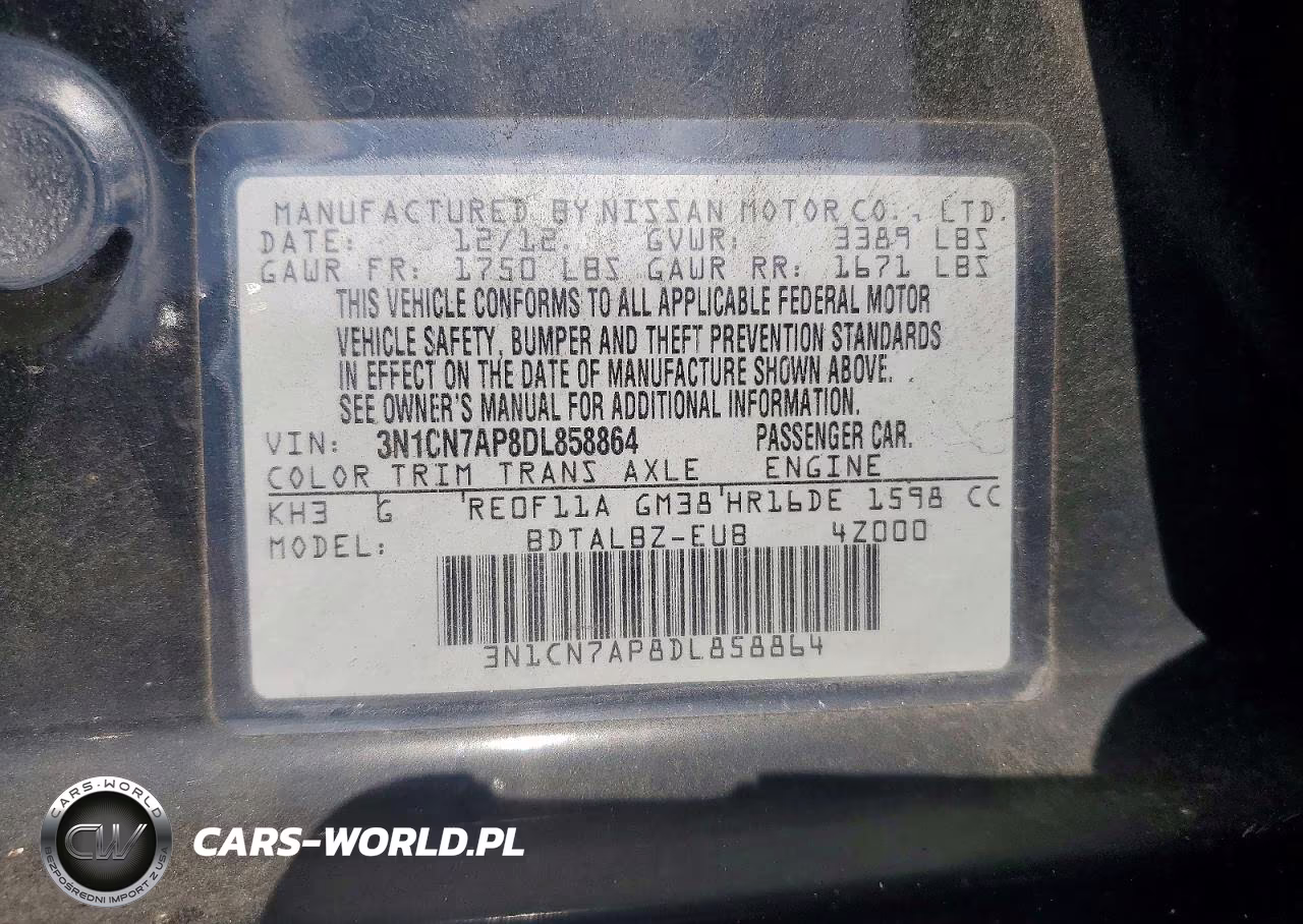 2013 Nissan Versa 1.6 S VIN:3N1CN7AP8DL858864 - 13