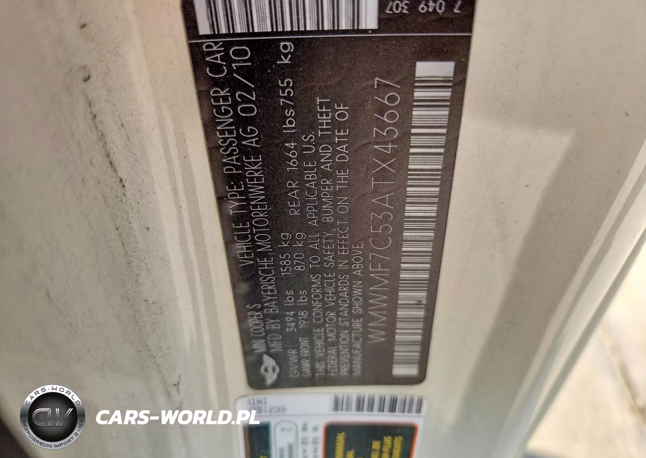 2010 Mini Cooper S VIN:WMWMF7C53ATX43667 - 12